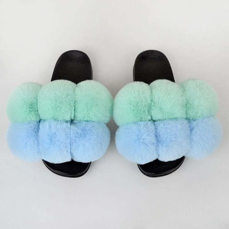 Women's Bubbly Faux Fur Slides - Mixed Colors