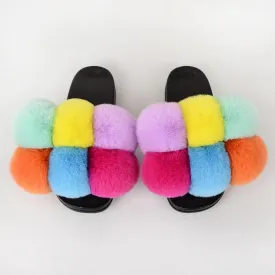 Women's Bubbly Faux Fur Slides - Mixed Colors