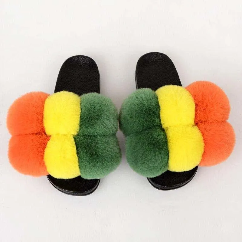 Women's Bubbly Faux Fur Slides - Mixed Colors