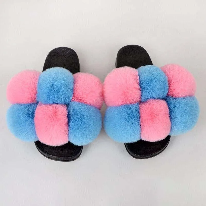 Women's Bubbly Faux Fur Slides - Mixed Colors