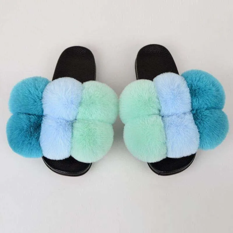Women's Bubbly Faux Fur Slides - Mixed Colors
