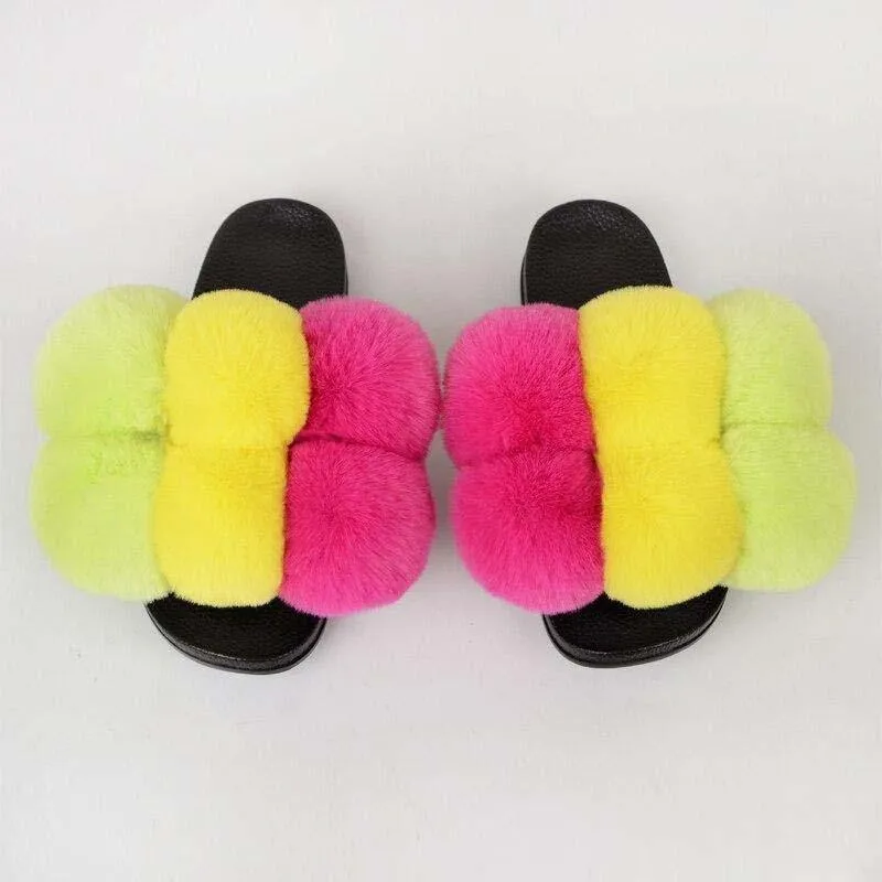 Women's Bubbly Faux Fur Slides - Mixed Colors