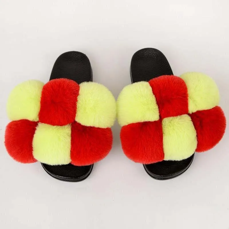 Women's Bubbly Faux Fur Slides - Mixed Colors