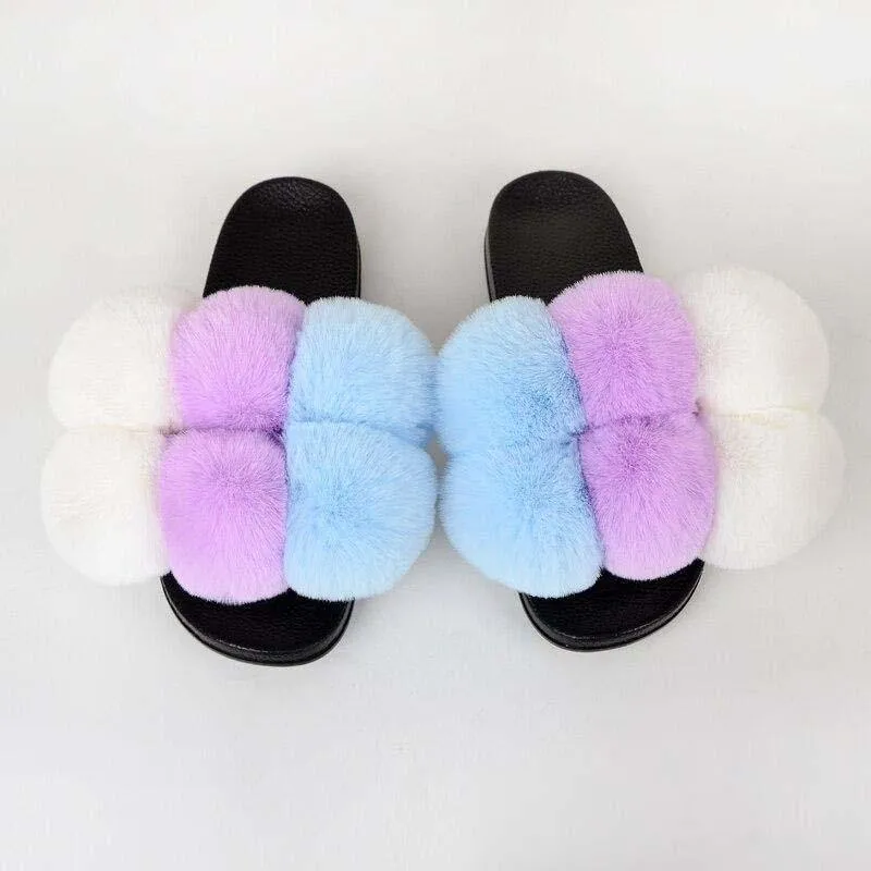 Women's Bubbly Faux Fur Slides - Mixed Colors
