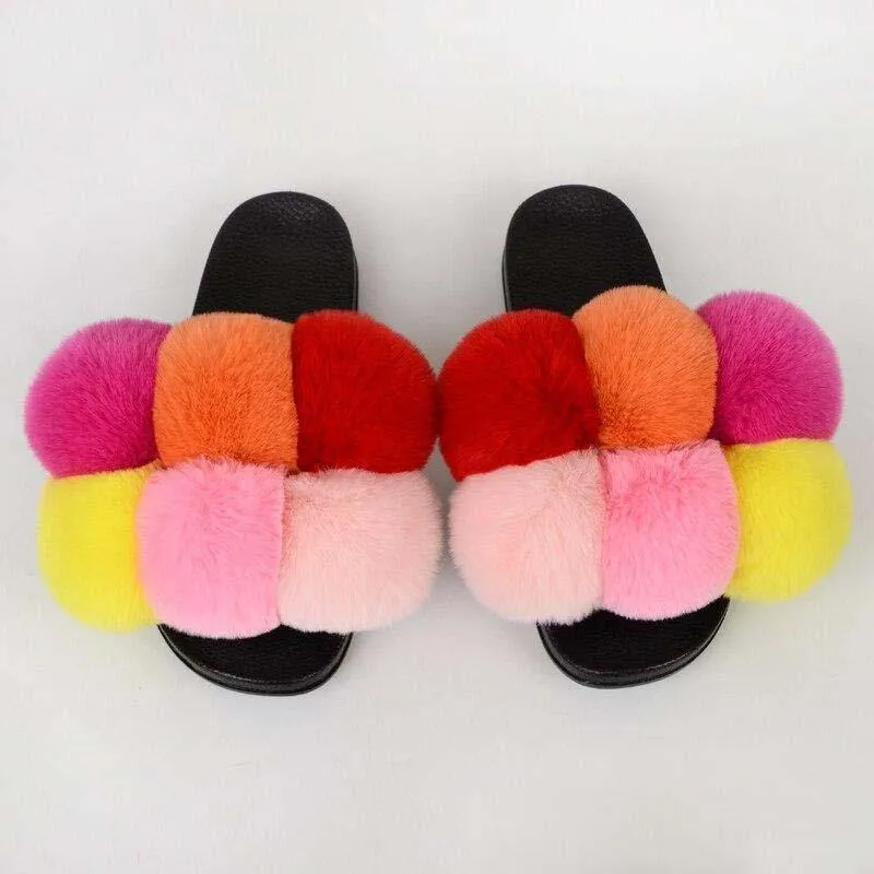 Women's Bubbly Faux Fur Slides - Mixed Colors
