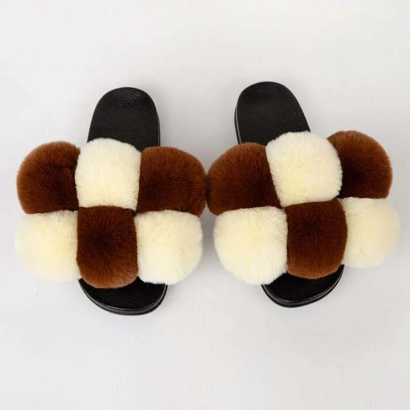 Women's Bubbly Faux Fur Slides - Mixed Colors