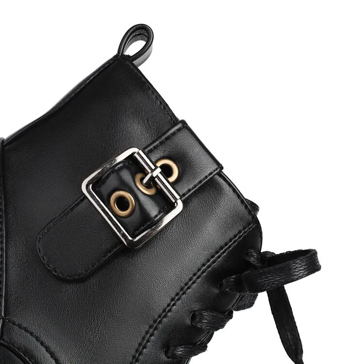 Women's Lace-Up Square Toe Block Heel Platform Ankle Boots