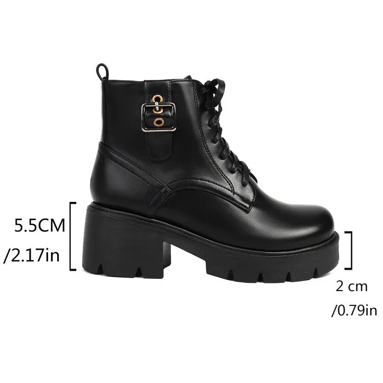 Women's Lace-Up Square Toe Block Heel Platform Ankle Boots
