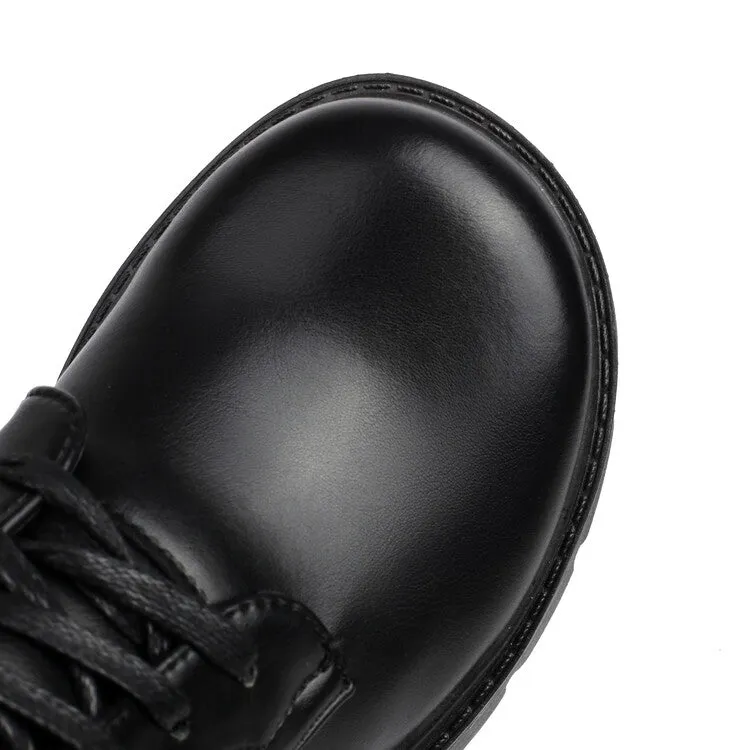 Women's Lace-Up Square Toe Block Heel Platform Ankle Boots