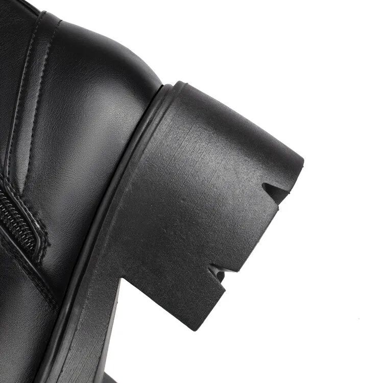Women's Lace-Up Square Toe Block Heel Platform Ankle Boots