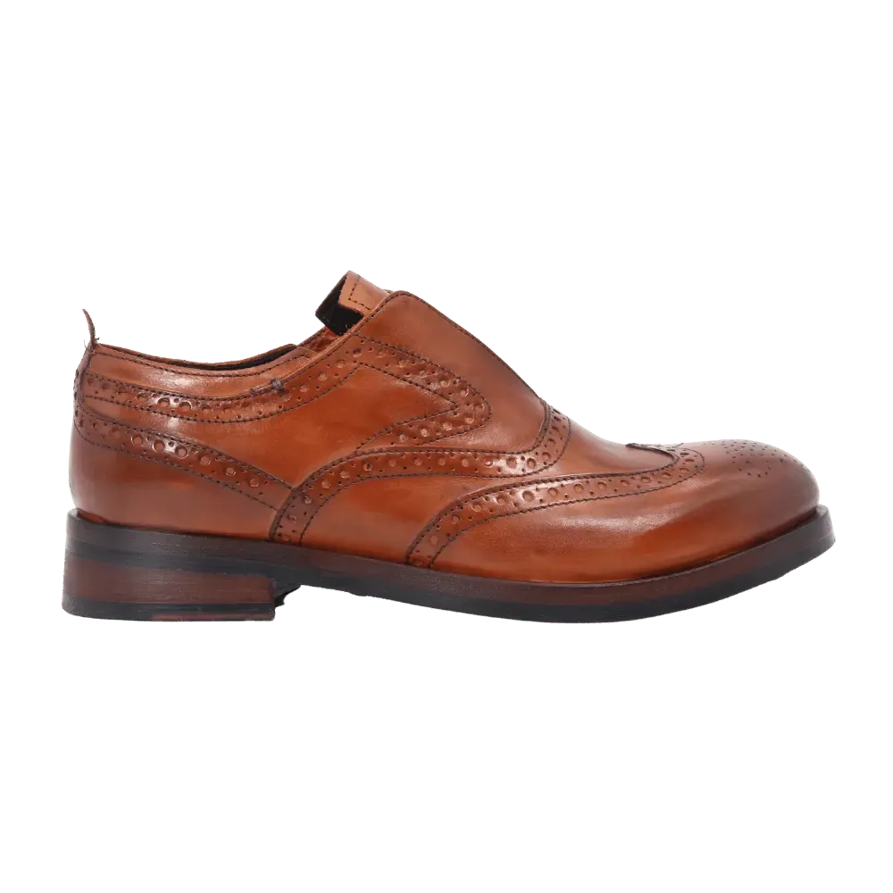 Women's Slip-On Oxford Brogue in Calf Leather Cuoio Tan (JPD35773/19)