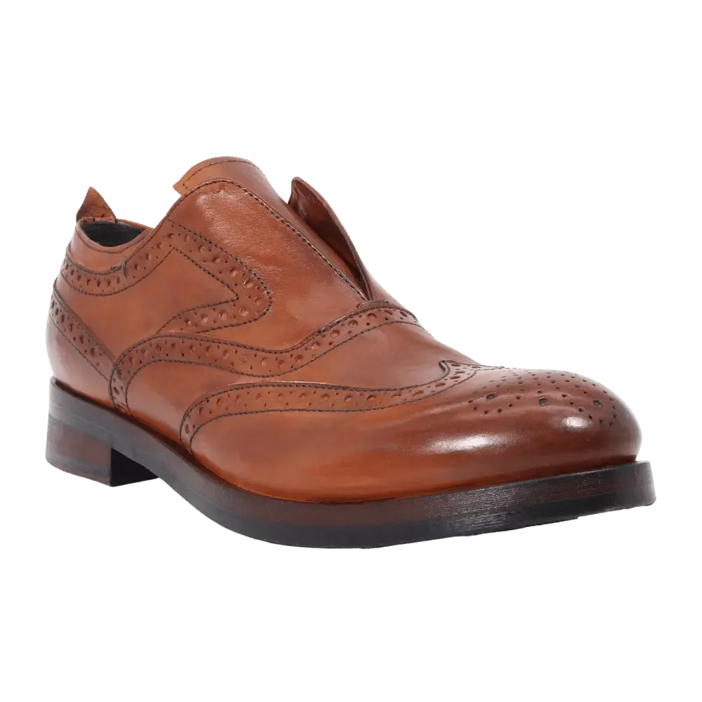 Women's Slip-On Oxford Brogue in Calf Leather Cuoio Tan (JPD35773/19)