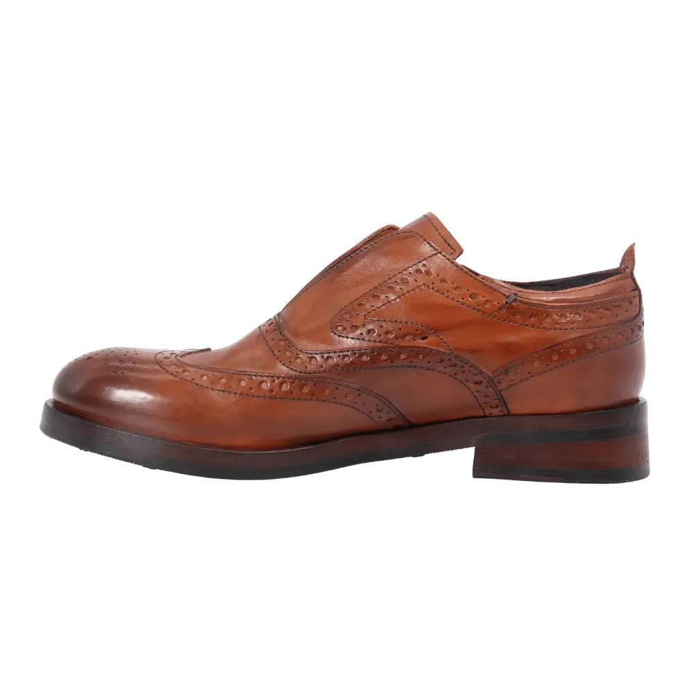 Women's Slip-On Oxford Brogue in Calf Leather Cuoio Tan (JPD35773/19)