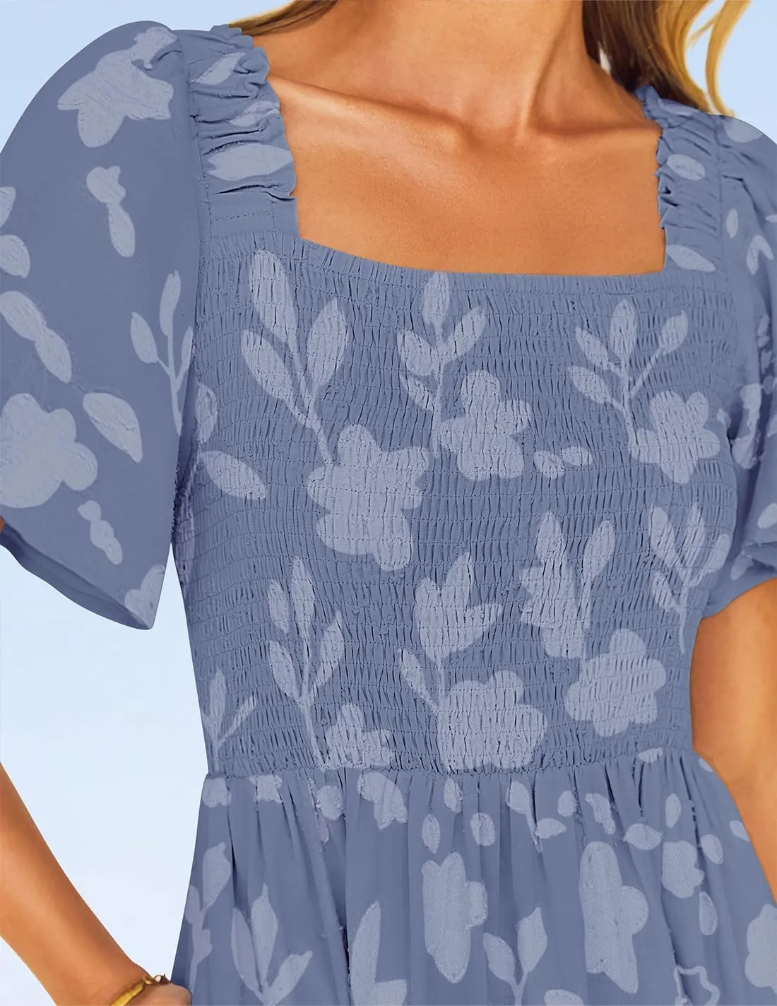 ZESICA Women??s Summer Boho Floral Midi Dress 2025 Casual Short Sleeve Square Neck Flowy Beach Vacation Long Dress