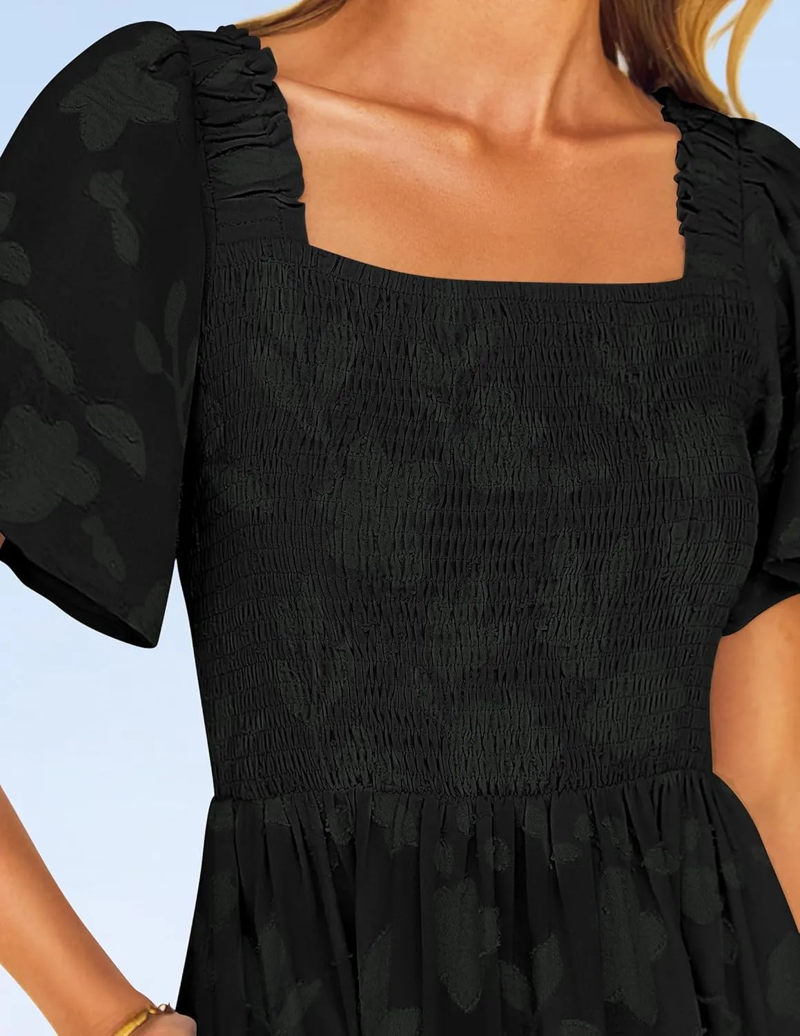 ZESICA Women??s Summer Boho Floral Midi Dress 2025 Casual Short Sleeve Square Neck Flowy Beach Vacation Long Dress